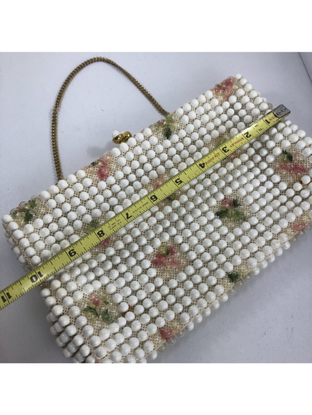 Vtg Embroidered Floral Beaded Clutch Purse Grandee’ Bead USA opt. Chain Handle - Picture 6 of 9